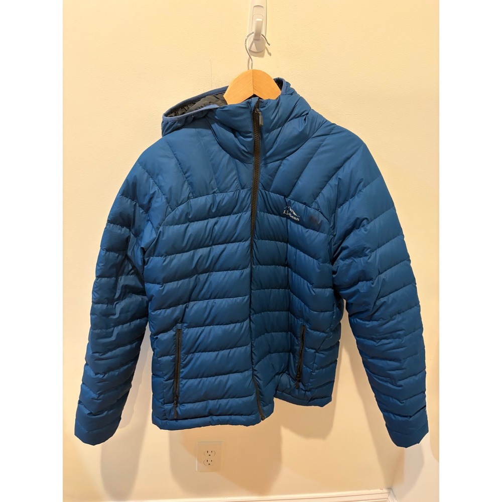 LL Bean Mens 650 Down Hooded Jacket Blue Puffer Coat 514677 Size M Regular